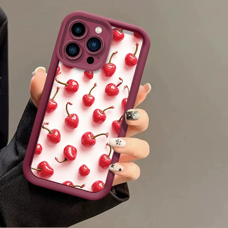 

Red cherry design phone case for iPhone 16 15 14 13 12 11 Pro/ Max/Plus shock-proof rear cover anti-fingerprint