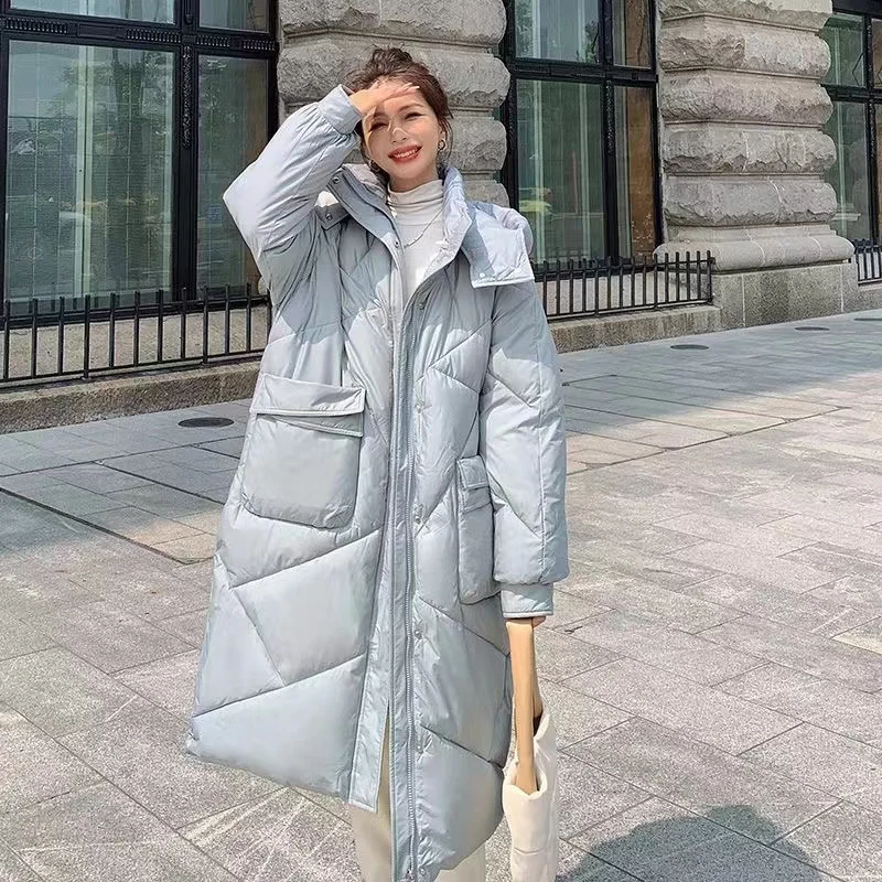 Winter Long Parka for Women 2023 New Fashion Loose Over-the-knee Down Jacket Female Hooded Thick Warm Padded Coat Woman Overcoat