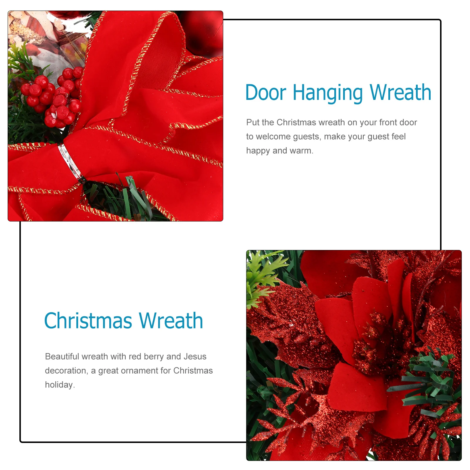 

1Pcs Christmas Jesus Door Hanging Wreath Decorative Garland Red Berry Xmas Home Festival Party Decoration Christmas Wreath