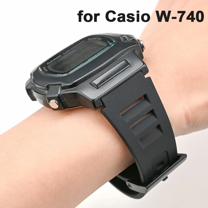 

Ремешок для Casio W-740, студенческий мужской и женский сменный черный резиновый резиновый водонепроницаемый ремешок для часов, аксессуары для браслета 19 мм