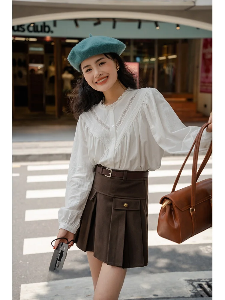 レトロコート Sle ホワイトレースバブル Sve ラウンドネック女性の秋冬インナーウェアベーストップルーズフィットフレンチ Sle