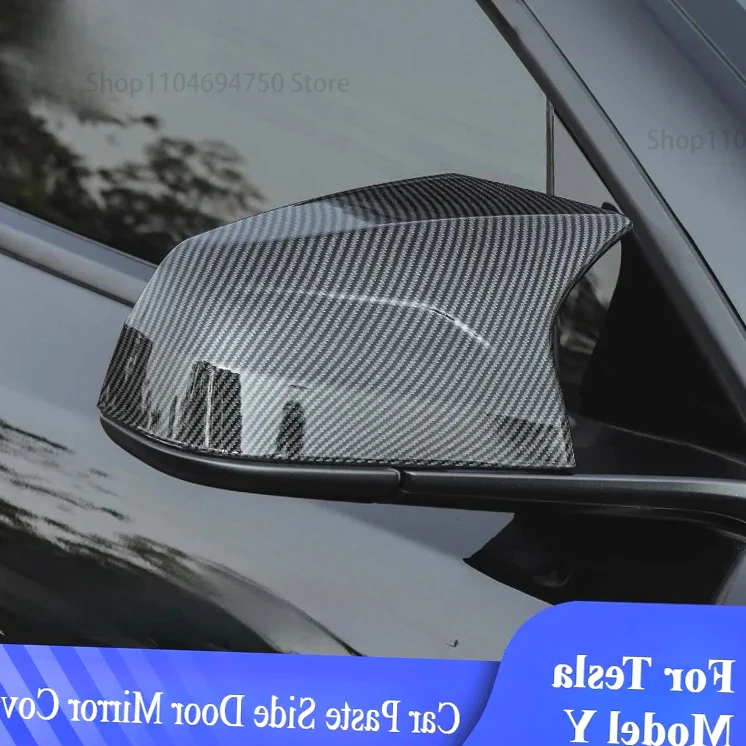 

For Tesla Model Y 2024｜ABS Sides Rearview Carbon Fiber Pattern Car Paste Side Door Mirror Cover, Auto Exterior Accessories