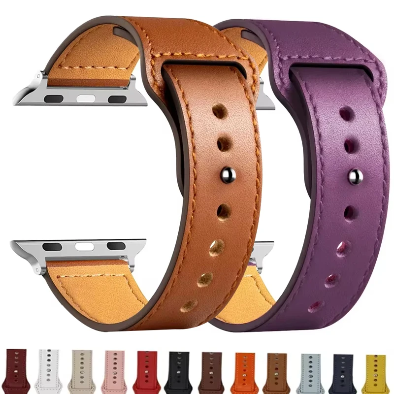 Tali kulit untuk jam tangan Apple, tali kulit Ultra 2 49mm 38mm/42mm 44mm 40mm sport loop gelang iWatch seri 9 8 7 3 4 5 6 se 41mm/45mm