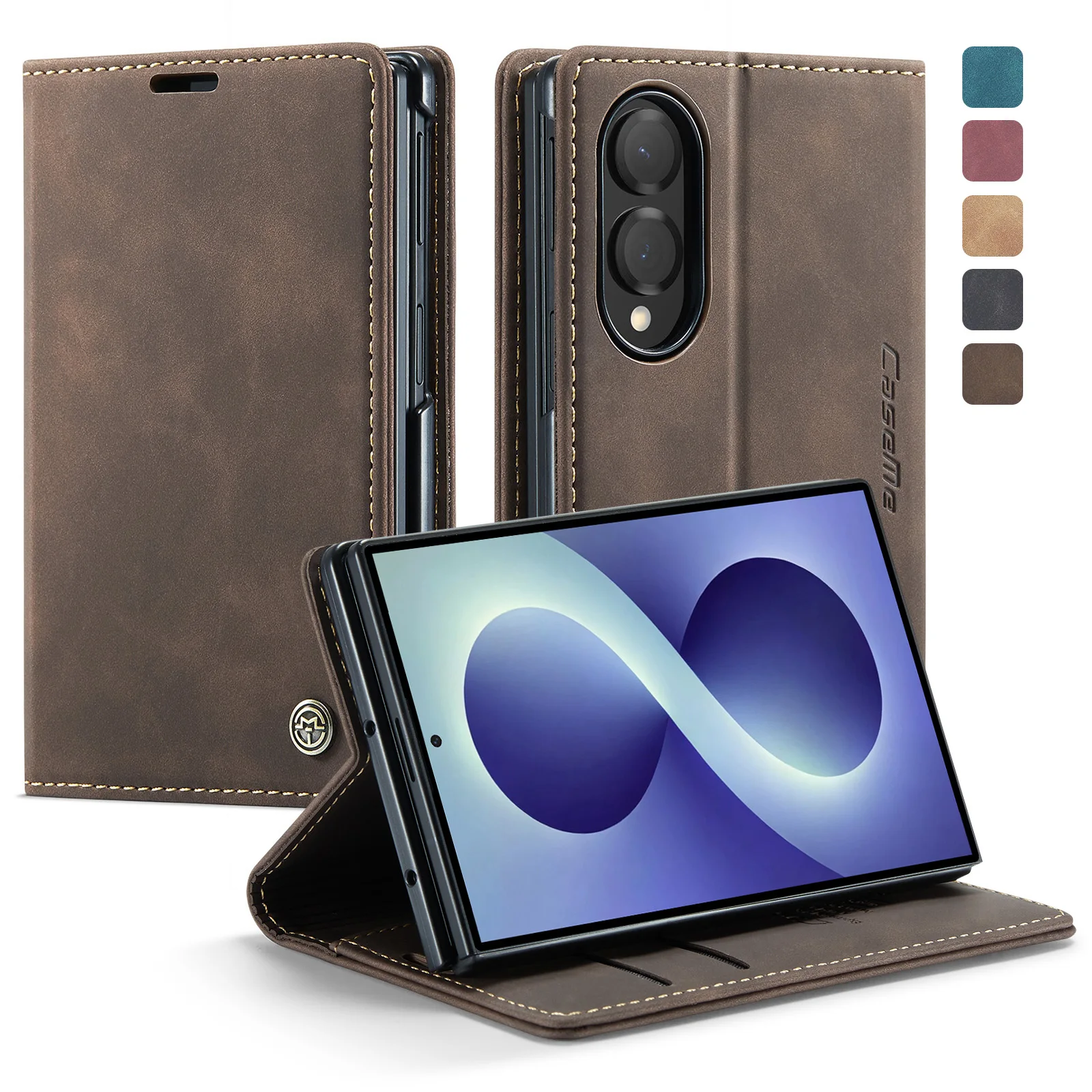 Pu Leather Card Slots Wallet Case For Samsung Galaxy Z Fold 8 Shockproof Kickstand Dustproof Dropproof Case Holder Phone Cover