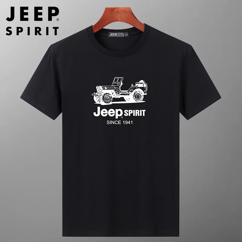 JEEP SPIRIT cotton printing fashion T-shirt summer new youth casual sports breathable top men loose round neck short sleeve