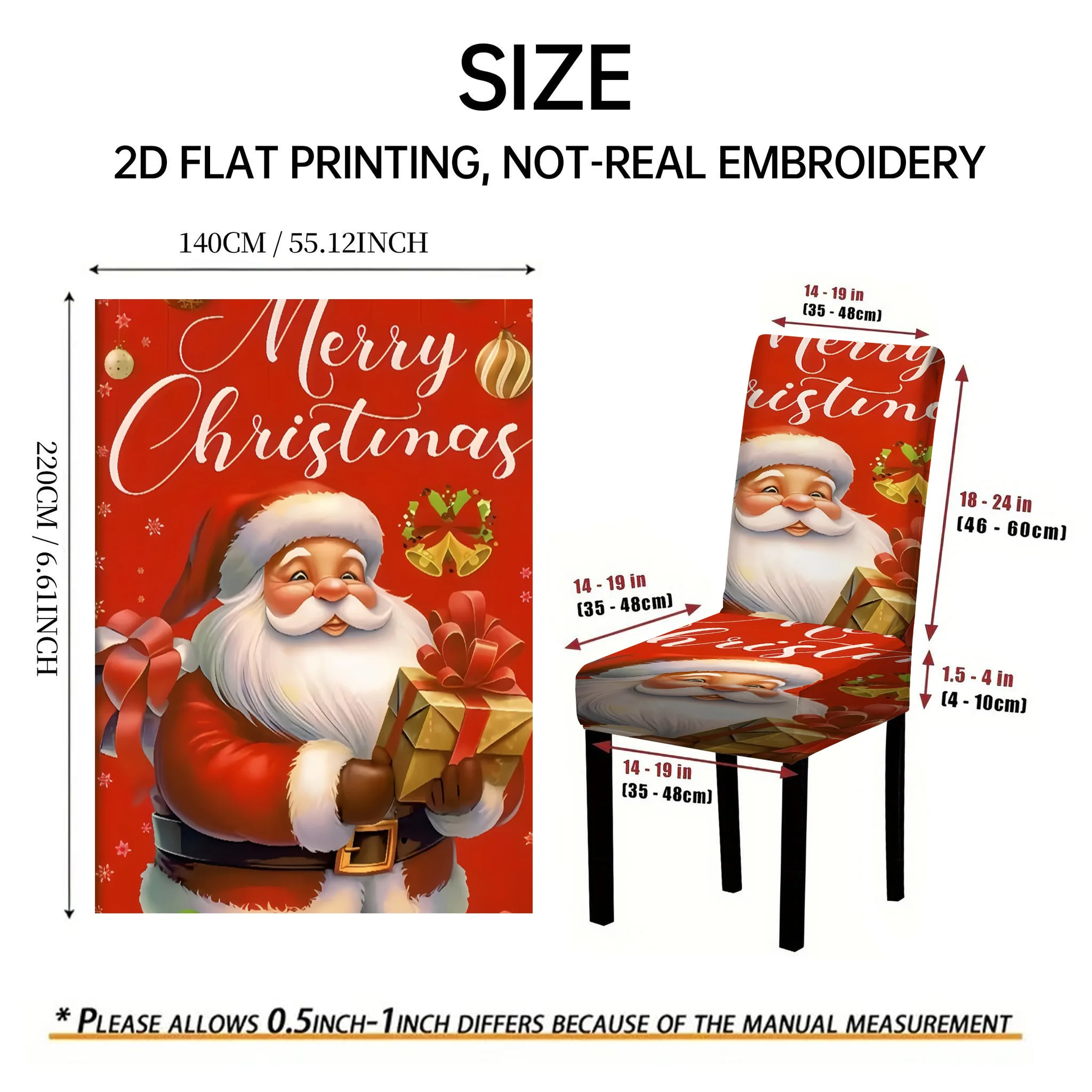 Santa Claus Christmas Print Elastic Chair Covers,2/4/6 PCS 2D Flat Printed Xmas Holiday Decoration Chair Covers