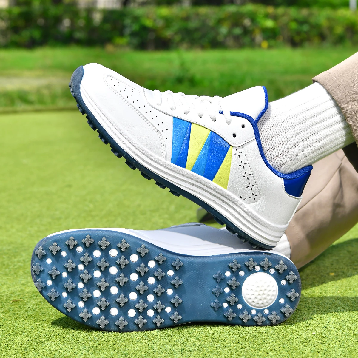 Professional Leather Golf Shoes for Men Women Big Size Outdoor Walking Flat Fashion Soft Golf Sneakers Blue Red