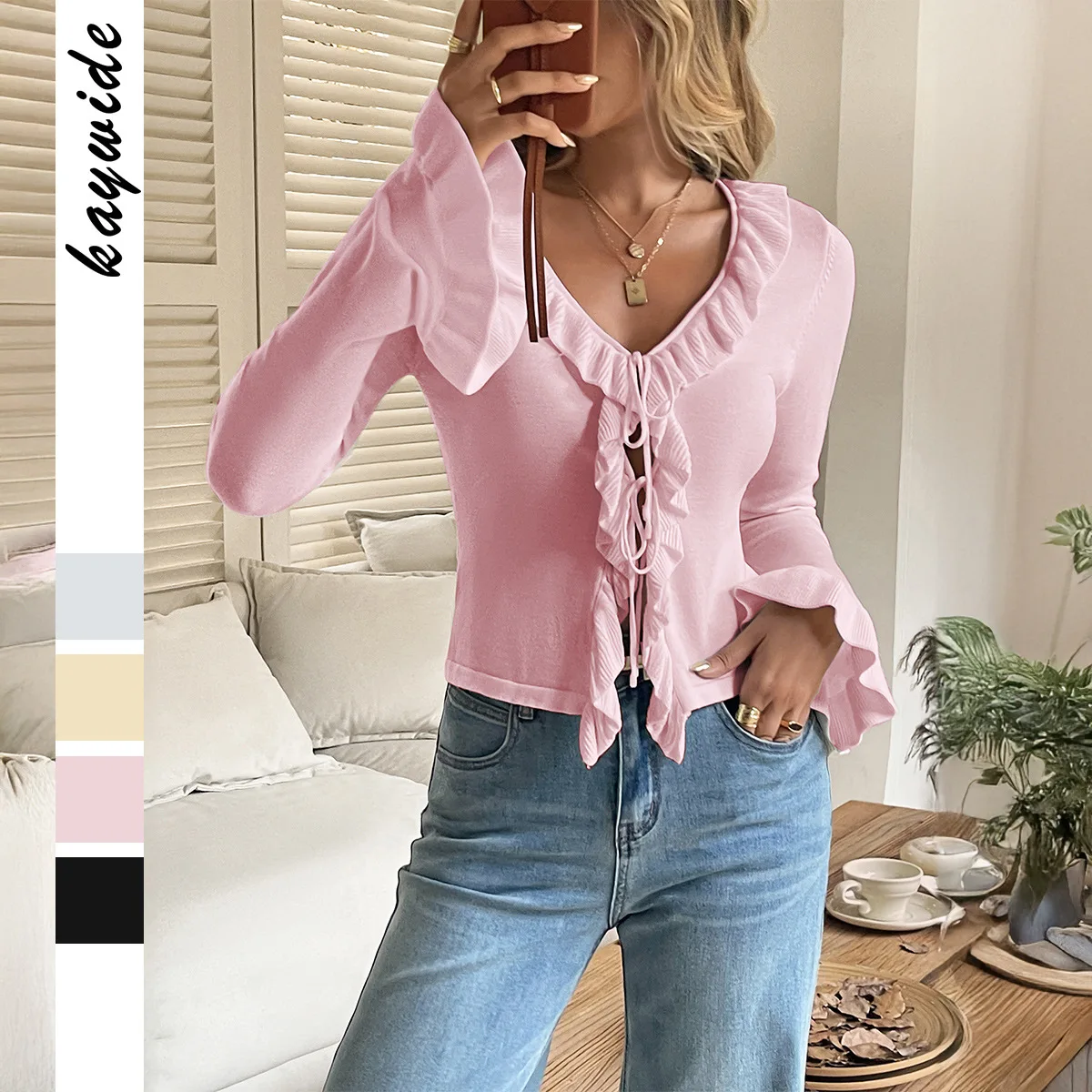 

Versatile Vacation Knit Long-Sleeve Tie Sweater for Women 2025 Autumn/Winter