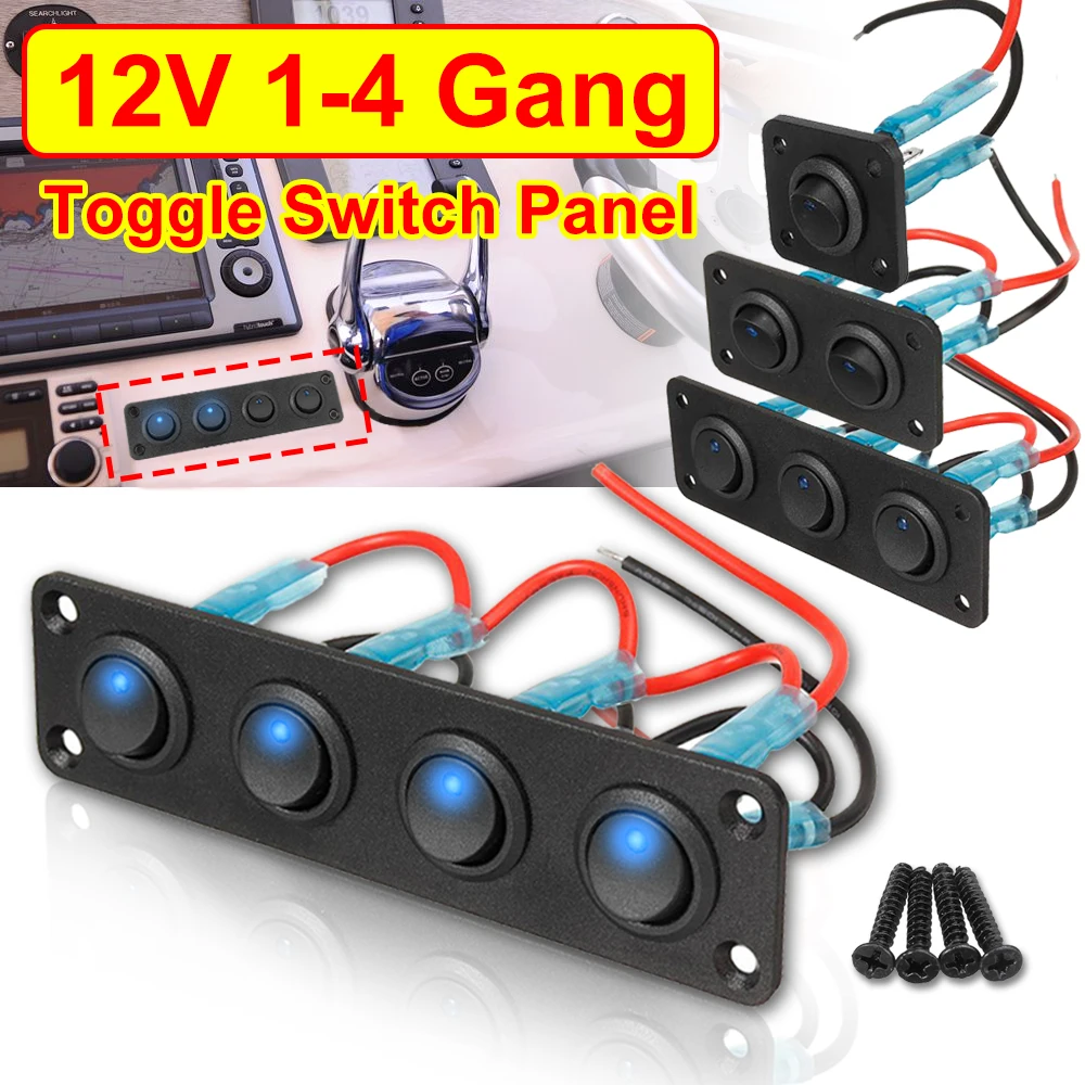 12V 1-4 Gang Toggle Switch Panel USB Car Boat Marine RV Truck Blue LED Styling Accessories Marine Rocker Switch