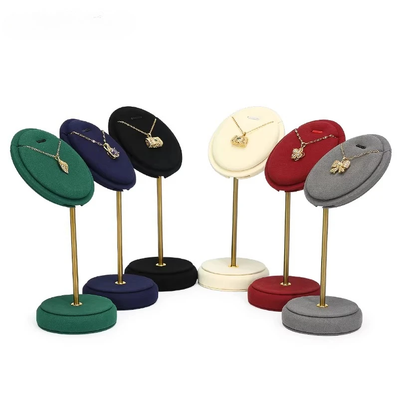 

Velvet Necklace Display Stand with Metal Base Round Pendant Jewelry Organizer for Retail Shop Showcase Elegant Necklace Holder