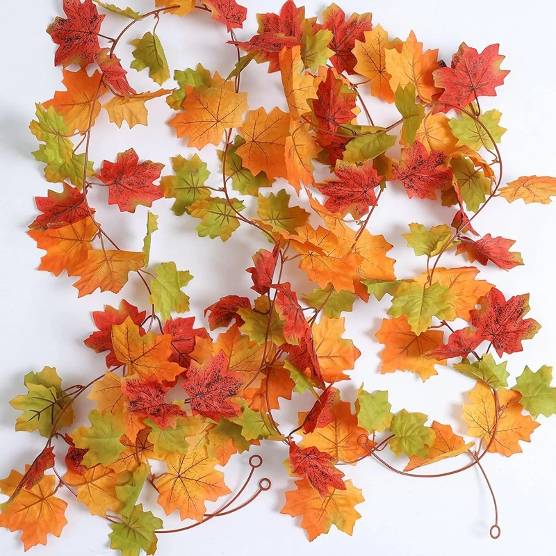 2M Artificial Fall Maple Leaf Garland Fake Plant Autumn Leave Vine for Home Decor Thanksgiving Halloween Festivals Wedding Decor