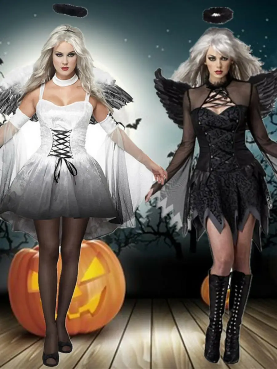 

Новый костюм на Хэллоуин, ролевой костюм, дьявол, ведьма, крылья ангела, божедный косплей, женский сценический наряд, тема феи