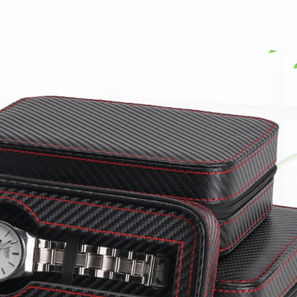 

4 Slot Portable Carbon Fiber PU Watch Zipper Storage Bag Travel Jewlery Watch Box Bag Case Personalized Luxury Gift (