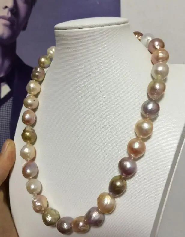 

free shipping natural 12-13mm south seas kasumi pink purple multicolor pearl necklace 18inch