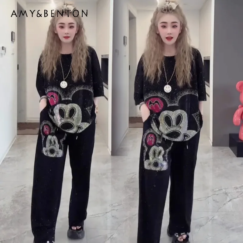

Heavy Industry Diamond Drills Fashion Suit 2025 Summer New Temperament Age Reduction Meat Cover And Thin Leisure Two-pieces Set