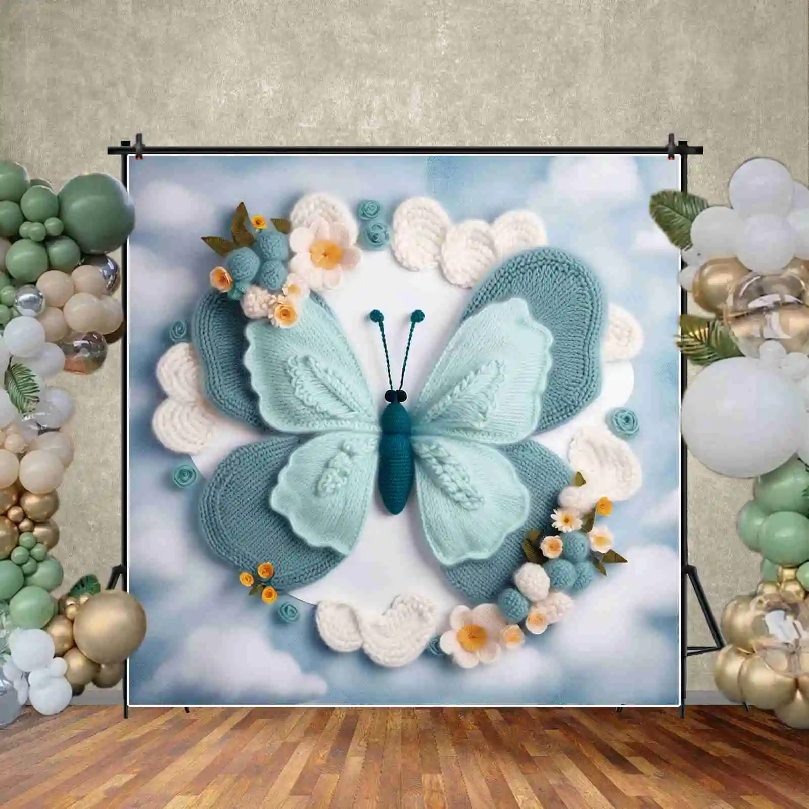 Фон для фотосъемки новорожденных с изображением Луны QG бабочки цветов облаков портретов розового и синего цвета