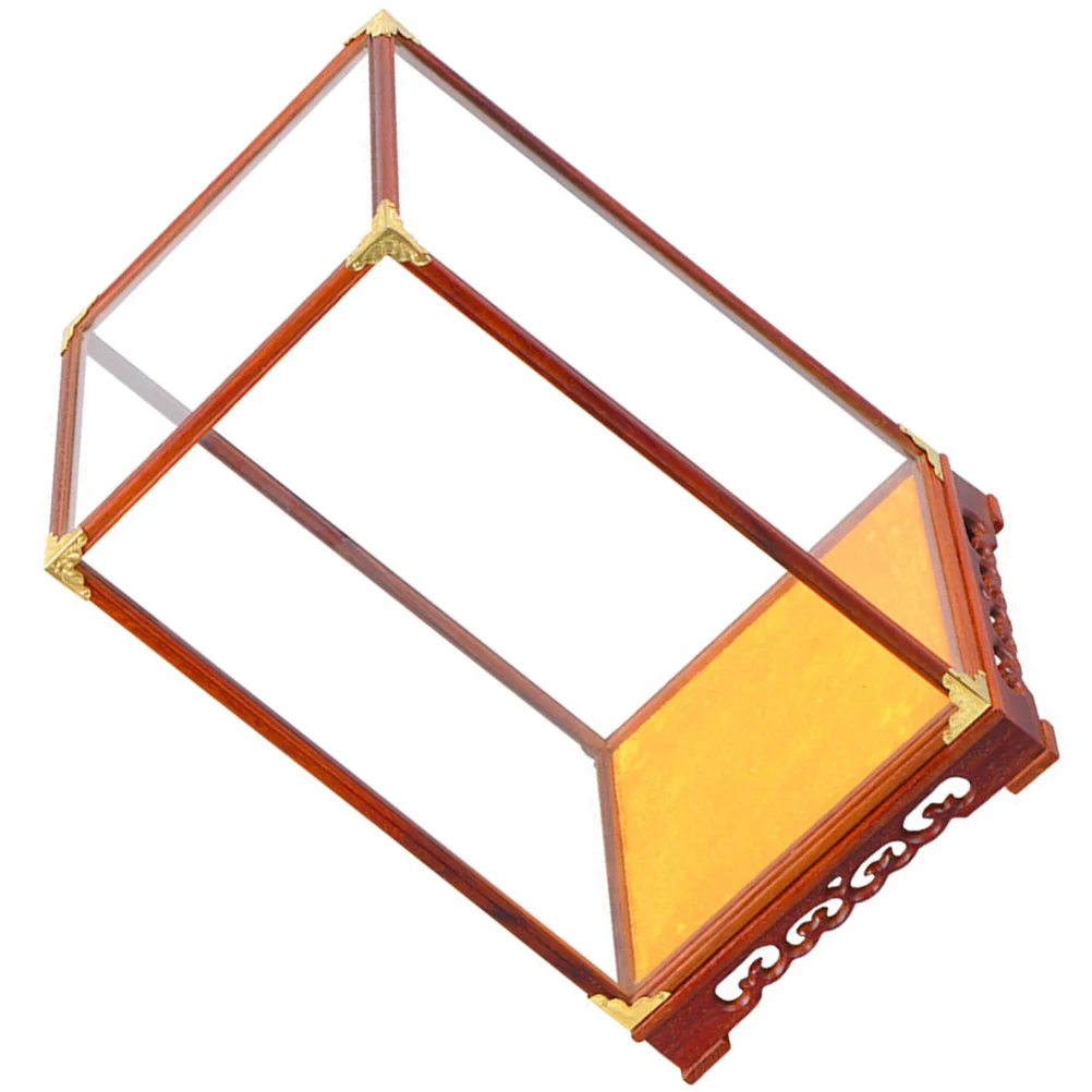 

Transparent Glass Display Box Wooden Base Multi-Functional Display Case for Collectibles Figurines Buddha Models Desktop