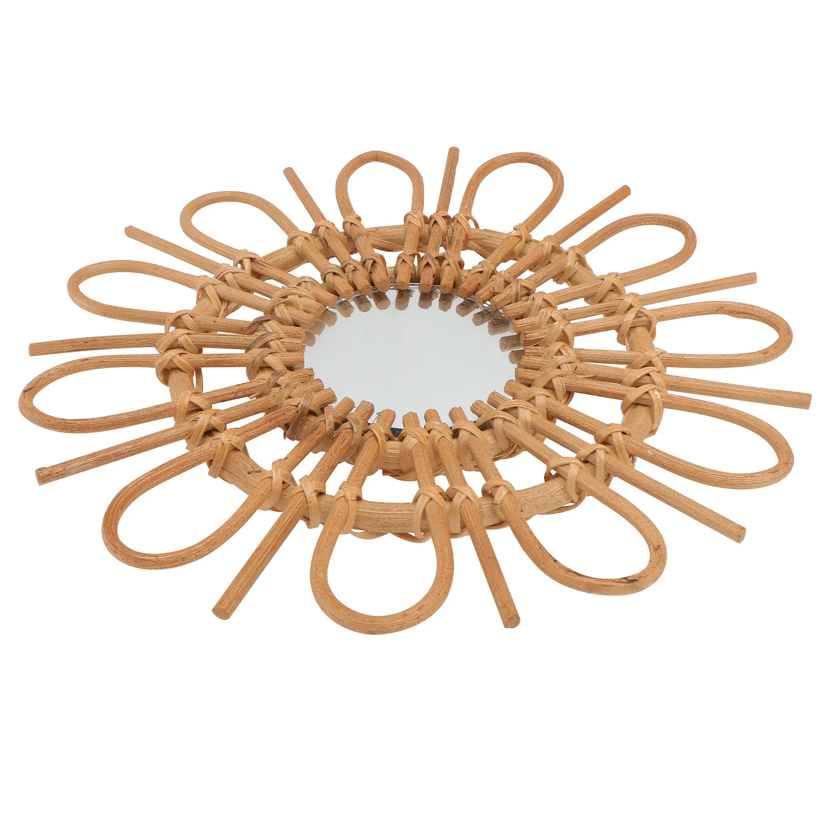 

1Pcs Handmade Woven Bamboo Wall Makeup Mirror Light Brown Retro Decorative Mirror for Home Bedroom Bathroom and Dressing Room