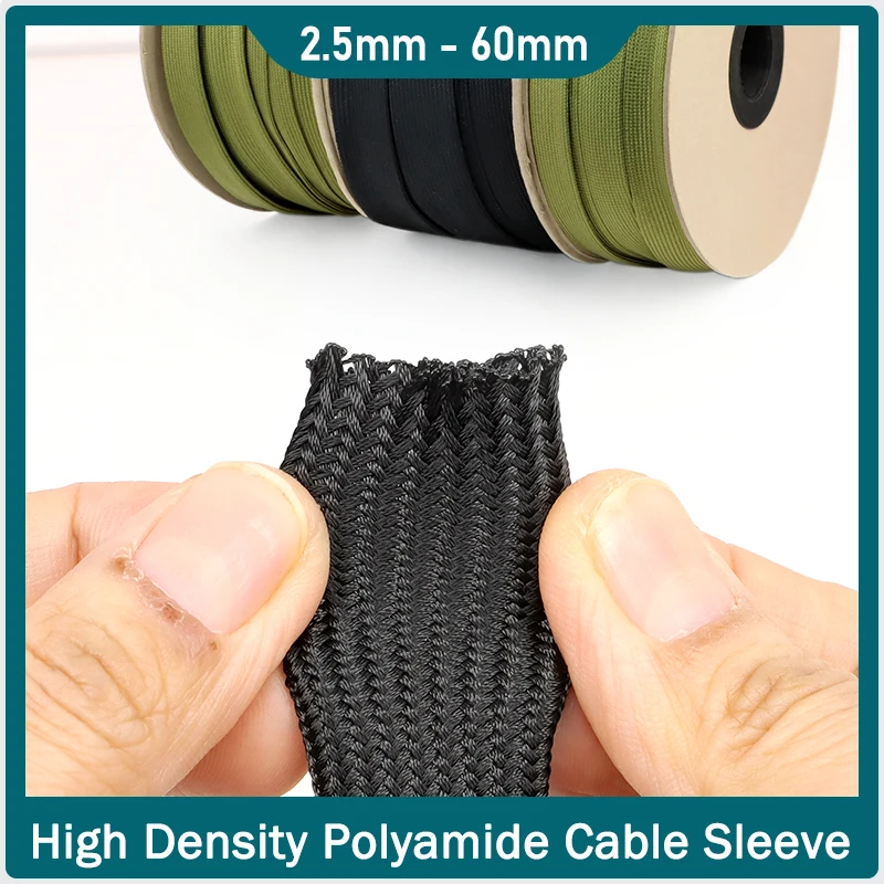 1m ~ 20m Polyamide Cable Sleeve 2.5mm - 60mm Wear Resistant Nylon Braided High Density Wire Fabric Cable Organizer