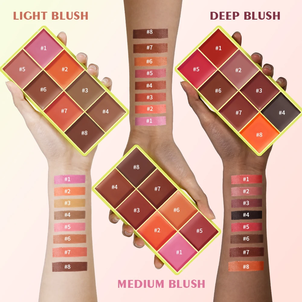 8-Color Blusher Cream Plate Highlighter Palette Face Blush Cosmetics Long Lasting Waterproof Concealer Natural Look Matte Makeup