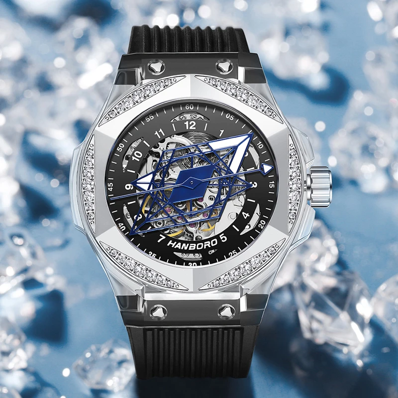HANBORO Tattoo Watch Men's and Women's Mechanical Watch Fully Automatic Transparent Hollow Watch