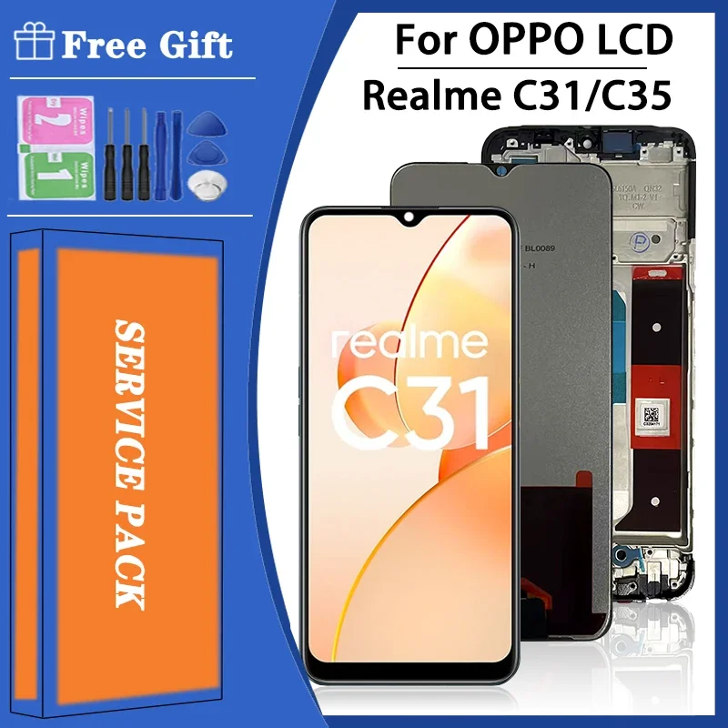 

100% Test For OPPO Realme C35 LCD RMX3511 LCD Display Screen Touch Panel Digitizer For Realme C31 RMX3501 Display Frame