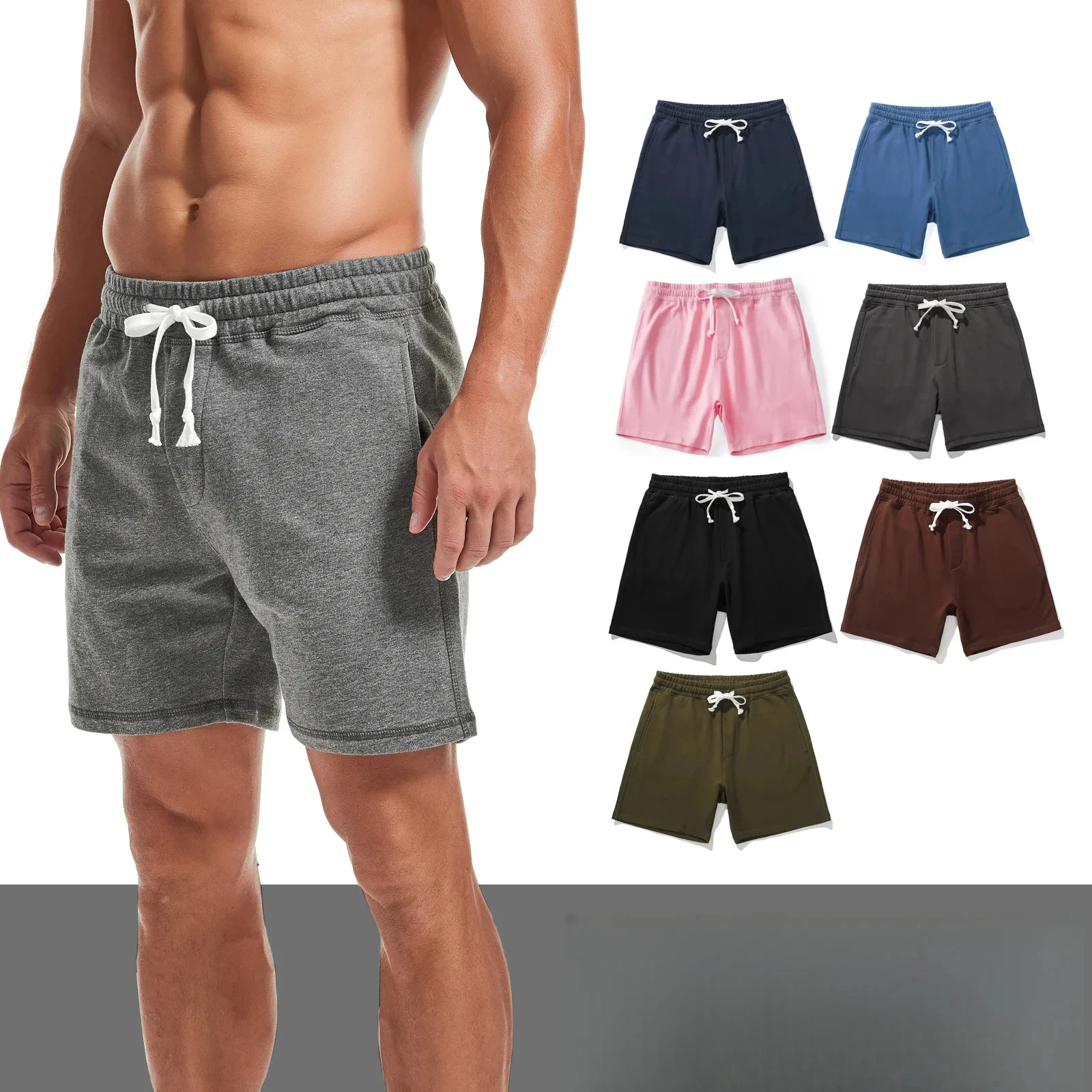 

Big and Tall Men's 100% Cotton Casual Shorts 5-Inch Inseam Summer Elastic Waist Basic Solid Color Shorts Loose Fit