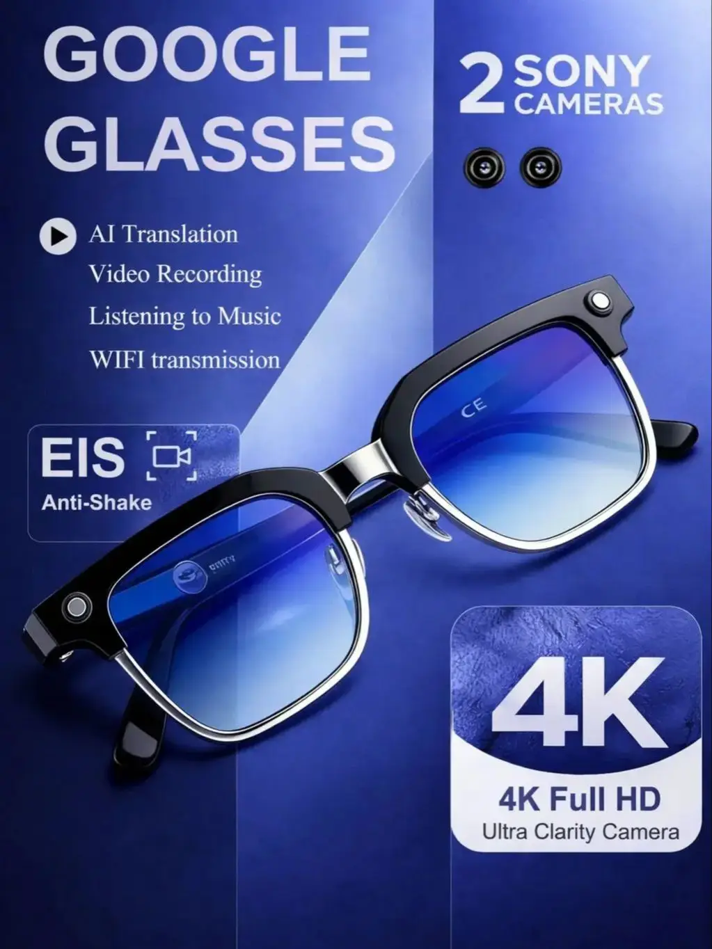 Wereldpremière 2026 4K HD Camera AI Smart Glasses 800W Pixel Camera 1080P Video AI Fotoherkenning Bellen Reizen naar het buitenland Bril - afbeelding 2