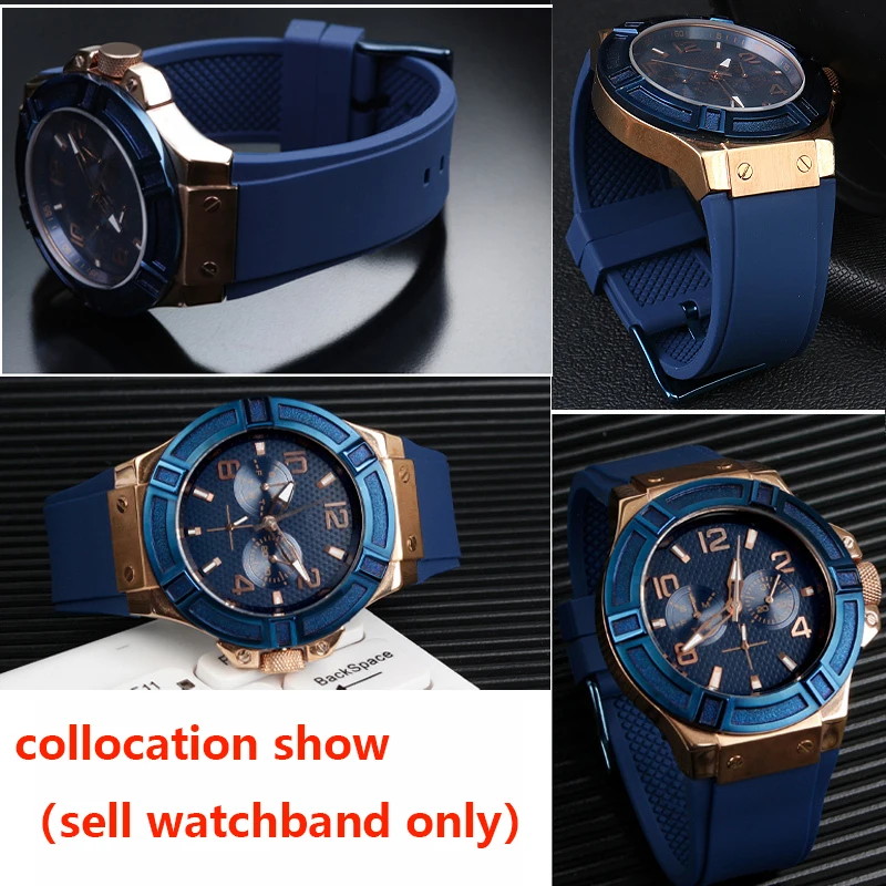 For guess W0247G3 W0040G3 W0040G7 Rubber watchband  blue black 22mm Silicone Rubber braceletbrand sport watch strap