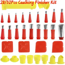28/32Pcs Caulking Finisher Kit Caulking Nozzle Tips Tool Kit with Connector and Grout Scraper for Bathroom Kitchen Doors