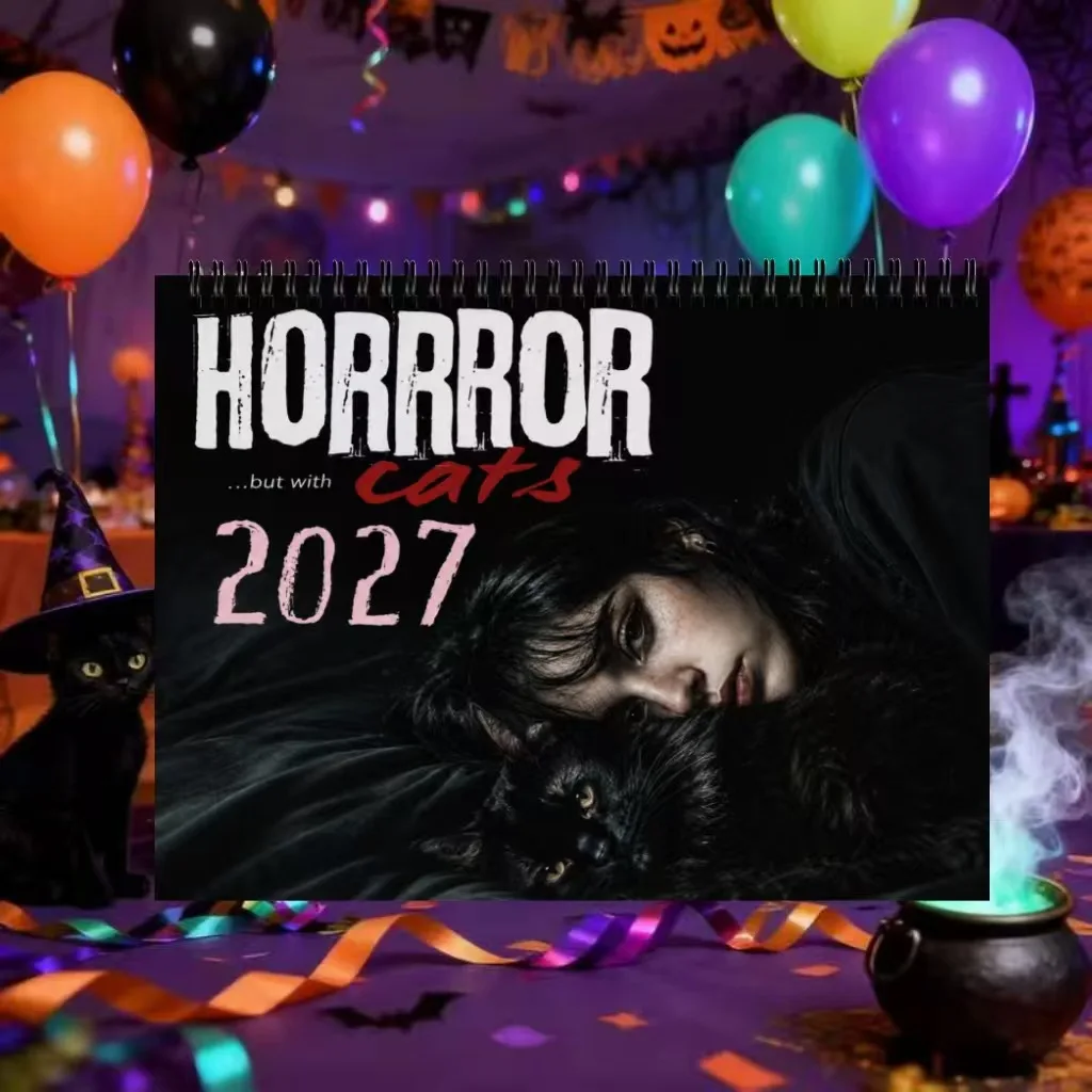 calendario-de-parede-gotico-de-gatos-assustadores-2027-planejador-mensal-estilo-horror-para-decoracao-de-quarto-de-halloween