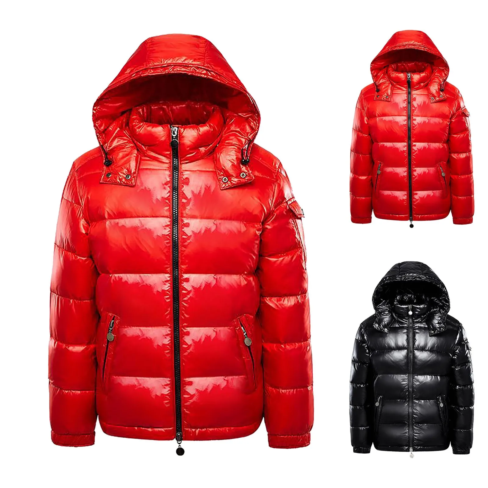 Men's Down Jacket Casual Black Glossy Couple Unisex Hooded Puffer Outwears Mens Lightweight Warm Thickened Bread Padded Coat