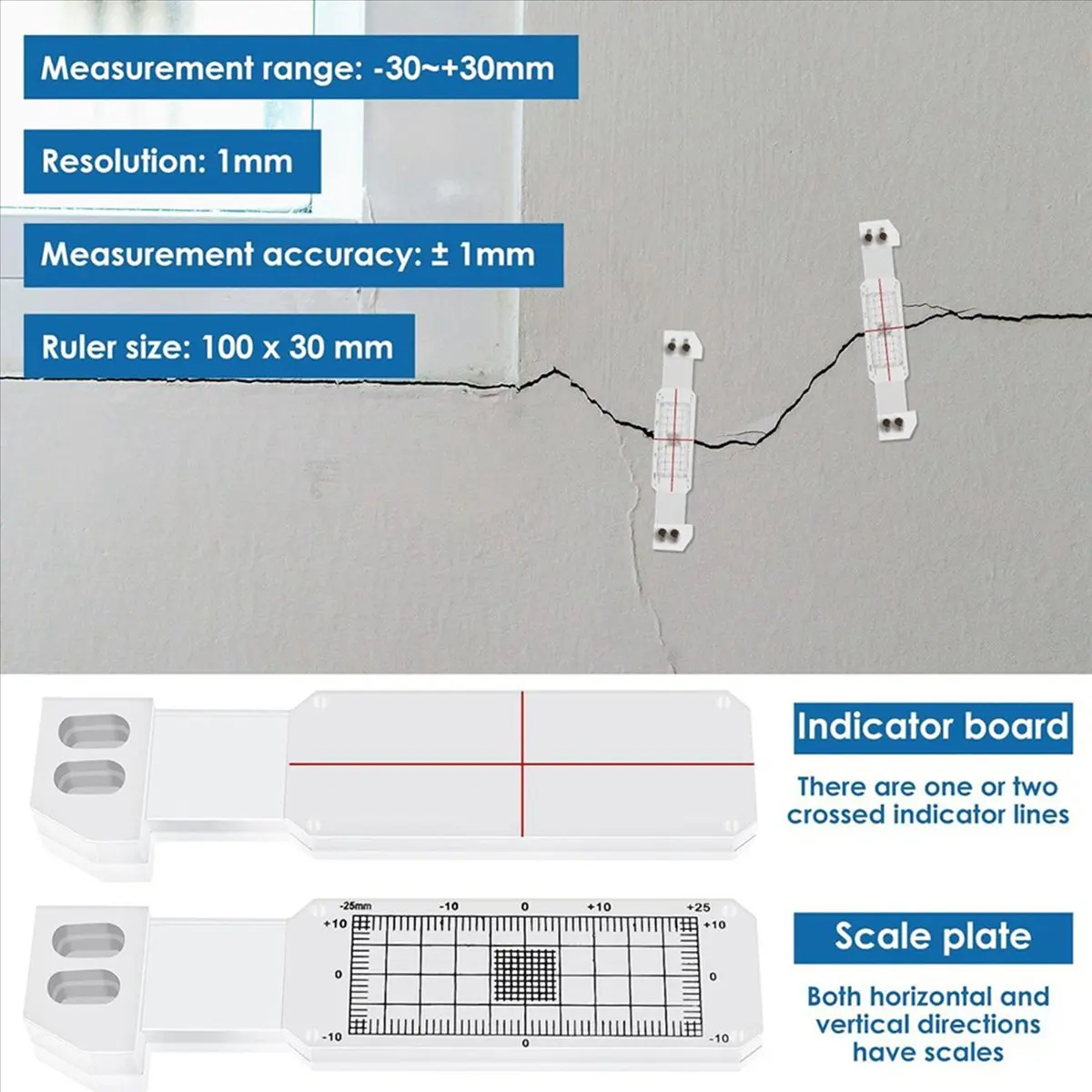 ABFW 6 Pcs Crack Monitoring Record, Acrylic Corner Tell-Tale Monitor,Tell-Tale Crack Monitoring Device,Measuring Instrument