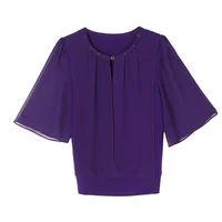 Summer Clothing Half Sleeve Chiffon Blouse 2025 New Fashion Loose Women Tops Solid Color Casual Pullovers Shirt - Image 5