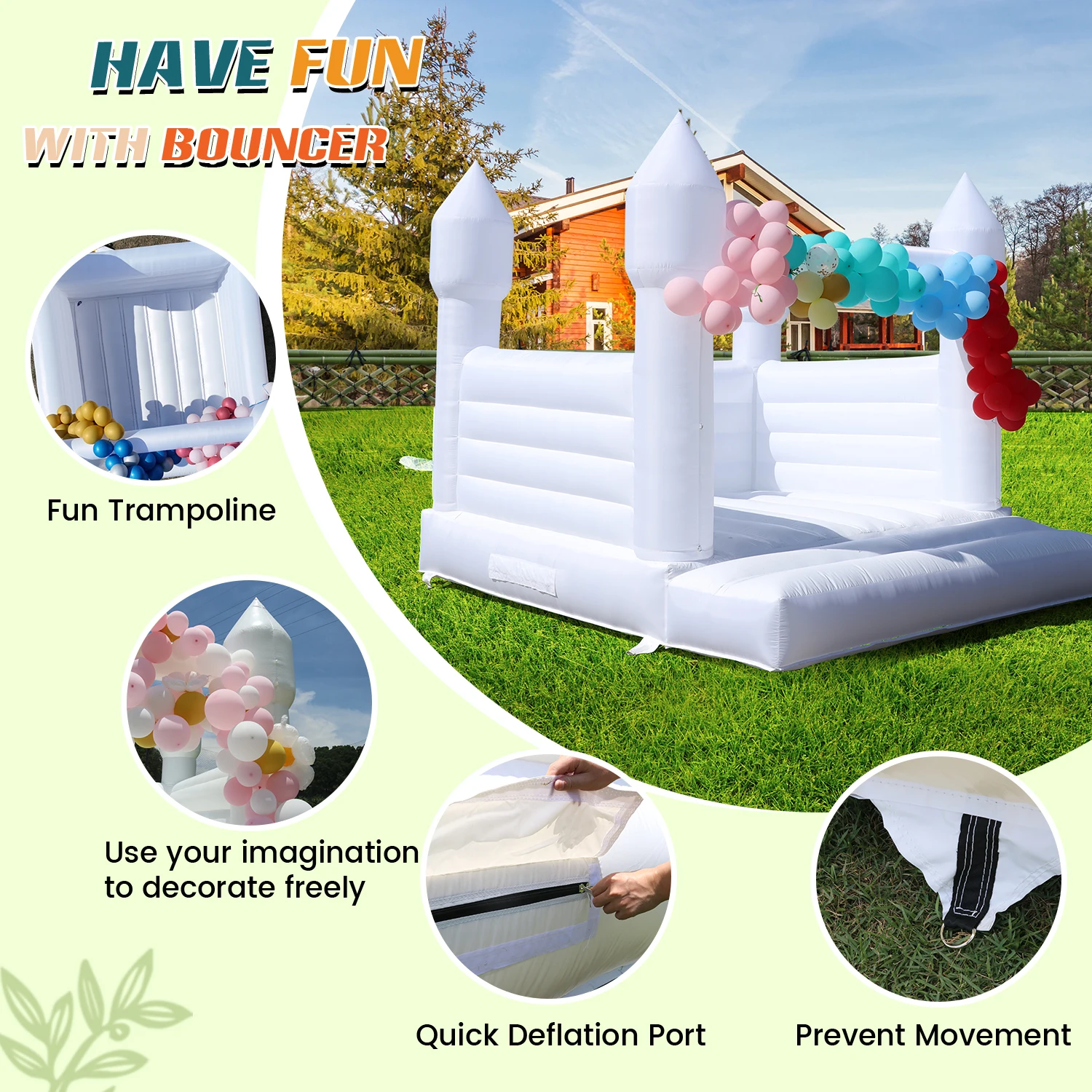 Aire de jeux pour enfants, jouets pour enfants 13x12 pieds, maison gonflable géante blanche, château gonflable en PVC pour fête de mariage