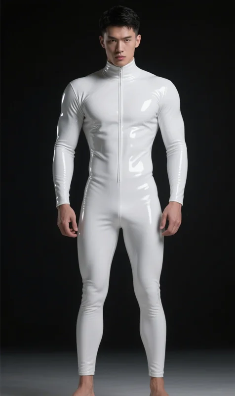 

Latex Rubber Catsuit Bodysuit Masquerade Halloween Fashion Suit White Cosplay