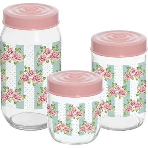 Herevin Three Sizes Patterned Glass Jar Set