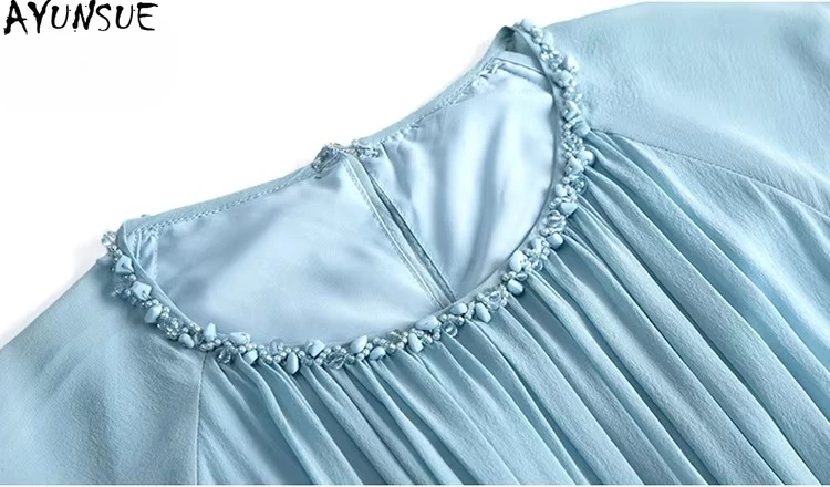 AYUNSUE 100% echte Maulbeerseide, langes Kleid für Damen, modische Sommerkleidung, elegante Damenkleider, einfarbig, Vestidos Mujer