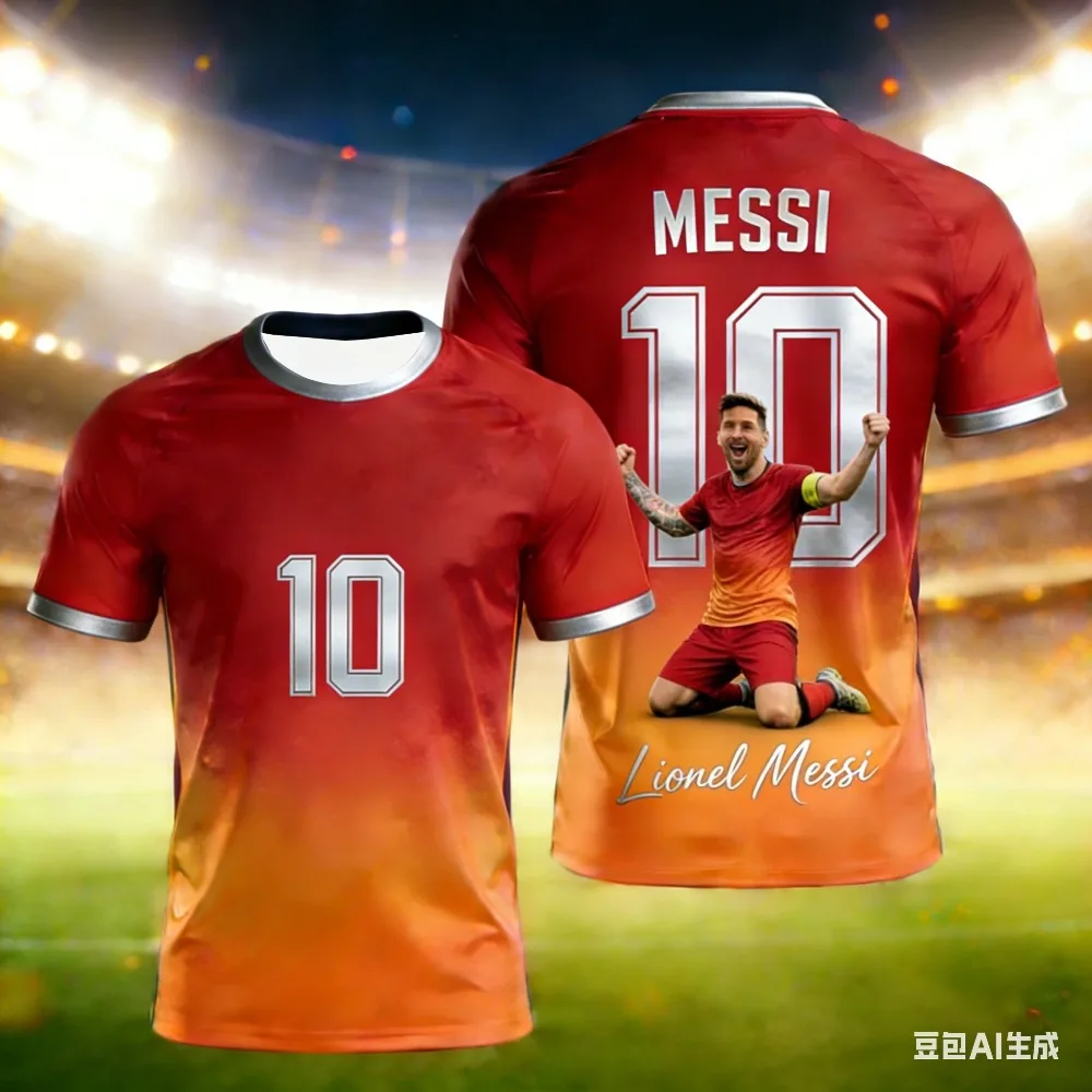 Summer Messi 3D Football Jersey Men's T-shirt Quick-drying and Breathable Training T-shirt Suitable for Daily Wearing