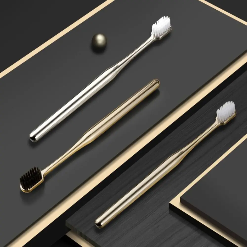 Luxury Electroplate Soft Toothbrush Gold Silver Soft Bristles Adult Tooth Brush Lightweight Dental Brushes Men