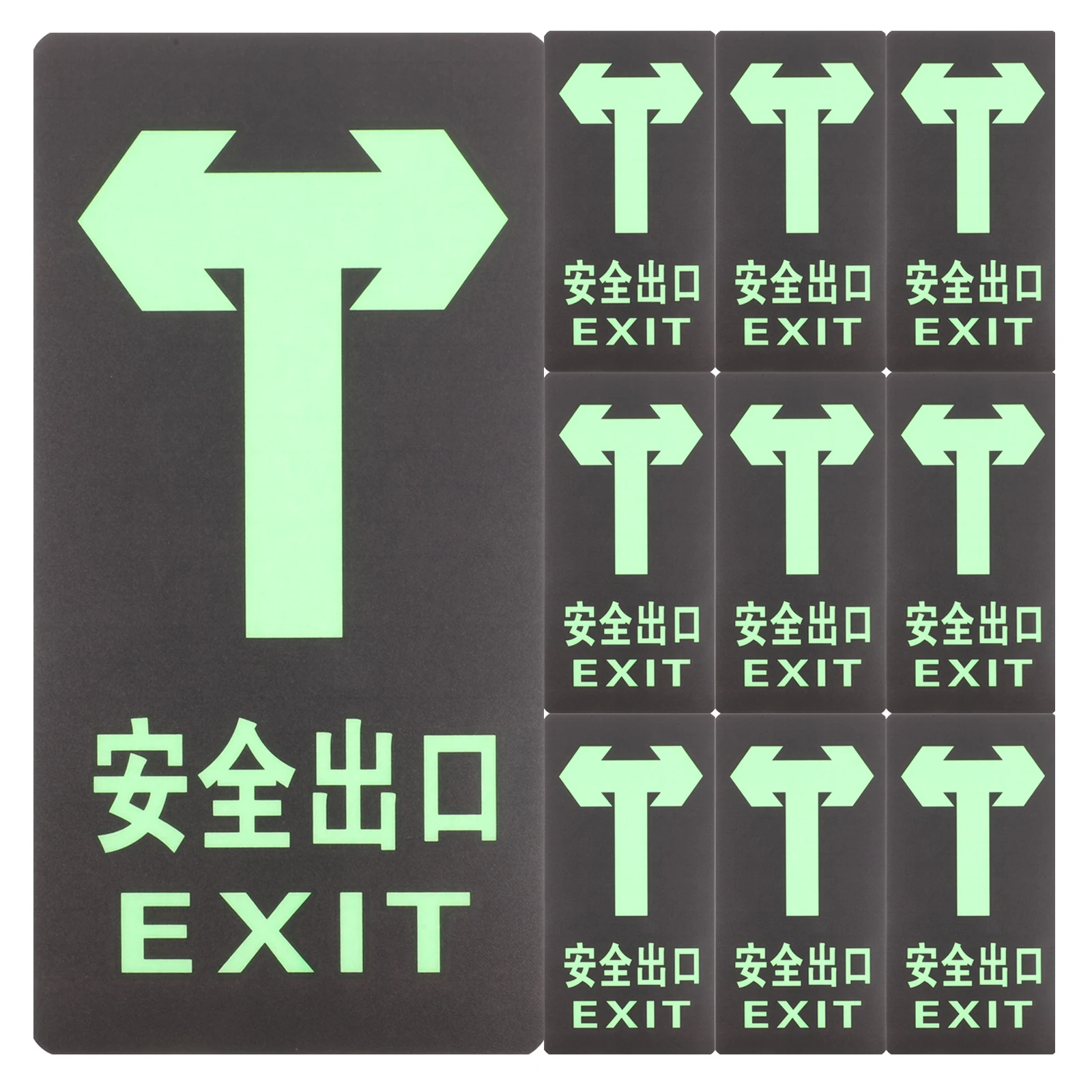 10 Pcs Glow-in-the-dark Safety Signs Emergency Exit Light Direction Sticker Stickers Signage Label Entrance and Pvc