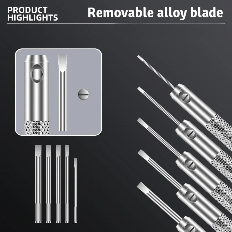 Aluminium Screwdriver Alloy Stainless Steel Flat Small Screwdrivers for Mobilephone Camera Watch Repair Tool Removable Blade