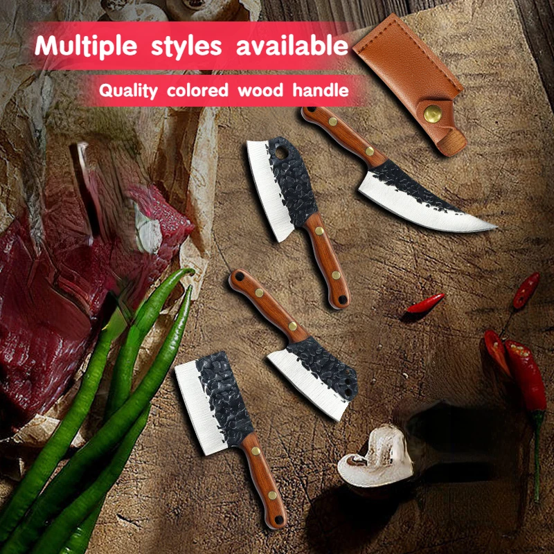 New Mini Kitchen Knife Express Unpacking Hanging Key Ring EDC Knife Colorful Solid Wood Handle with A Holster Leather Cover