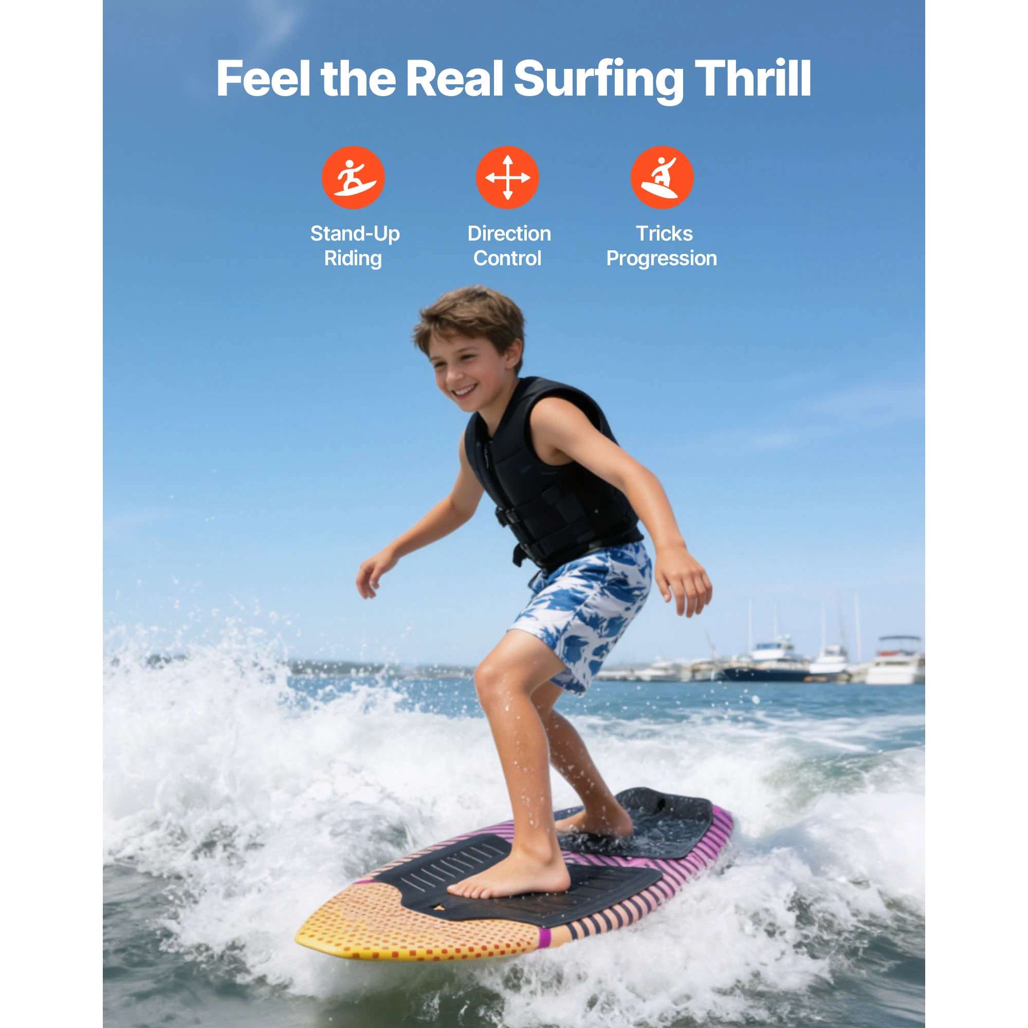 SucceBuy 45/63In Wakesurf Board Wake Surfing Board with EPS Foam Core & EVA Non-Slip Pad UV-Resistant for Youth Up to 110/250lbs