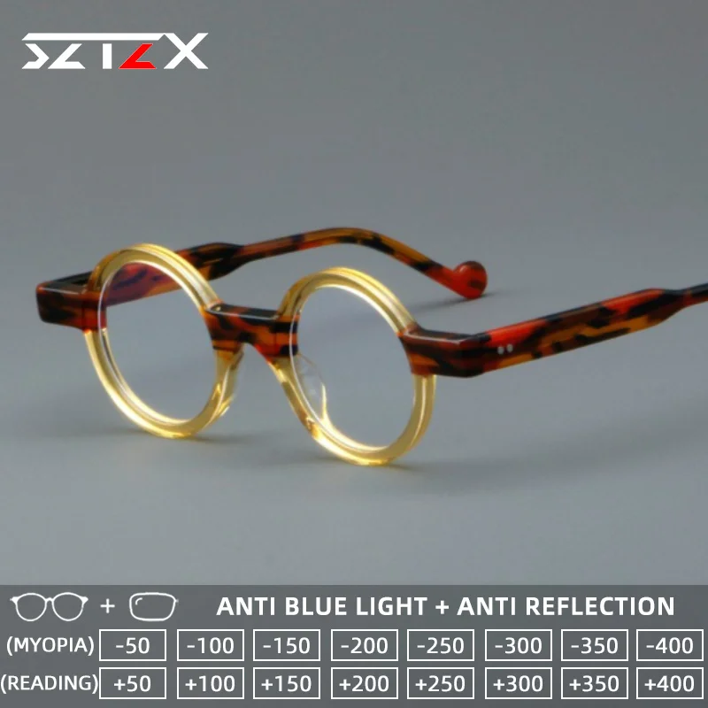 sztzx-classic-colorful-small-round-frame-anti-blue-light-myopia-glasses-durable-acetate-progressive-prescription-reading-glasses