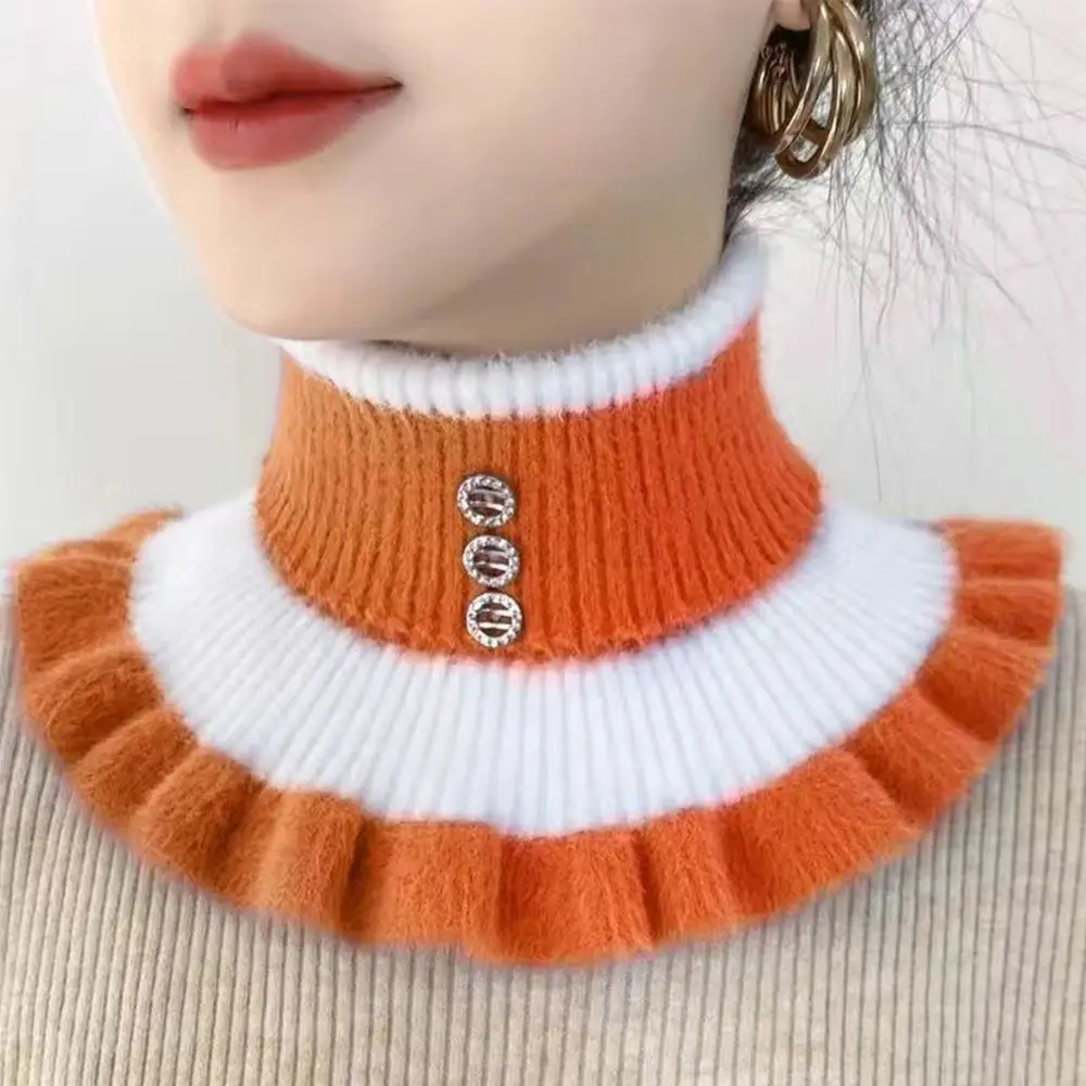 

Wool Knit Thick Mink Pullover Velvet Ruffle Fake Collar Neck Warmer Neck Guard Scarf Warm Scarve