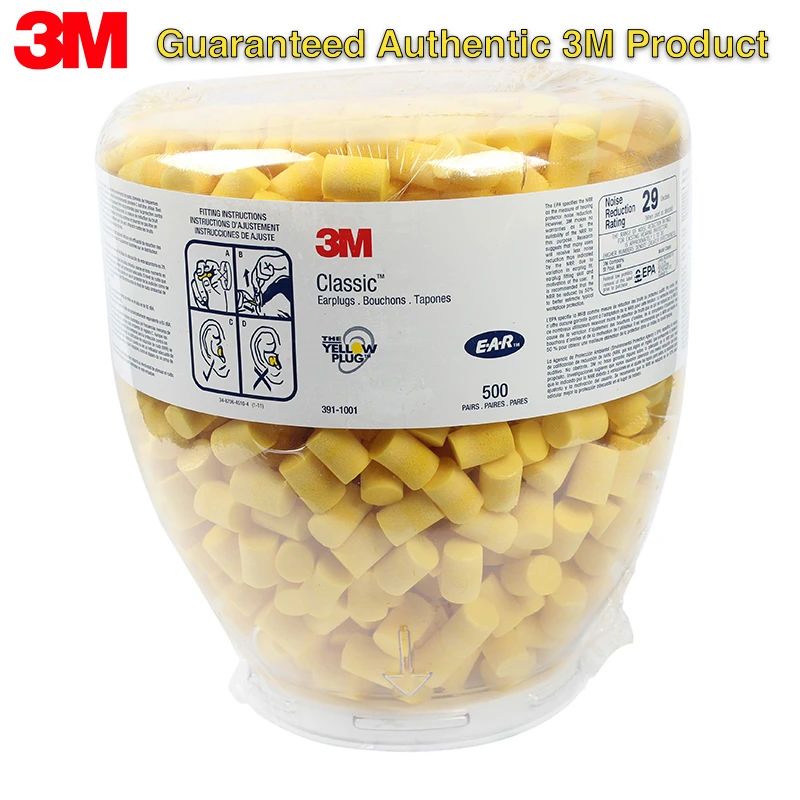 3M 391-1001 E.A.R. Classic Earplugs 500 Pairs Refill Bottle Bulk Industrial Hearing Protection