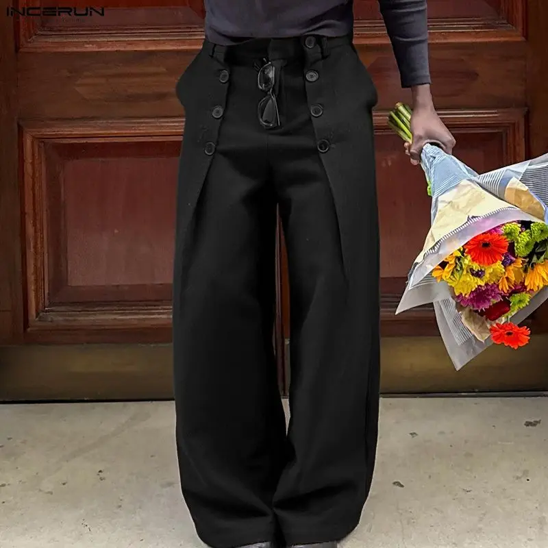 

Мужские брюки INCERUN, однотонные, на пуговицах, джоггеры, свободные повседневные прямые брюки, мужская уличная одежда, модные длинные брюки 2026 года, размеры S-5XL