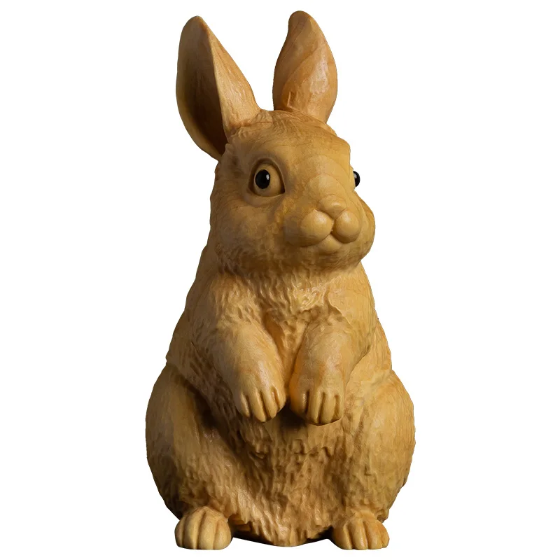 Zodiac Rabbit Artistry in Boxwood, Exquisite Solid Wood, Carved Craft - Cherished Animal Emblem for Desk Adornment