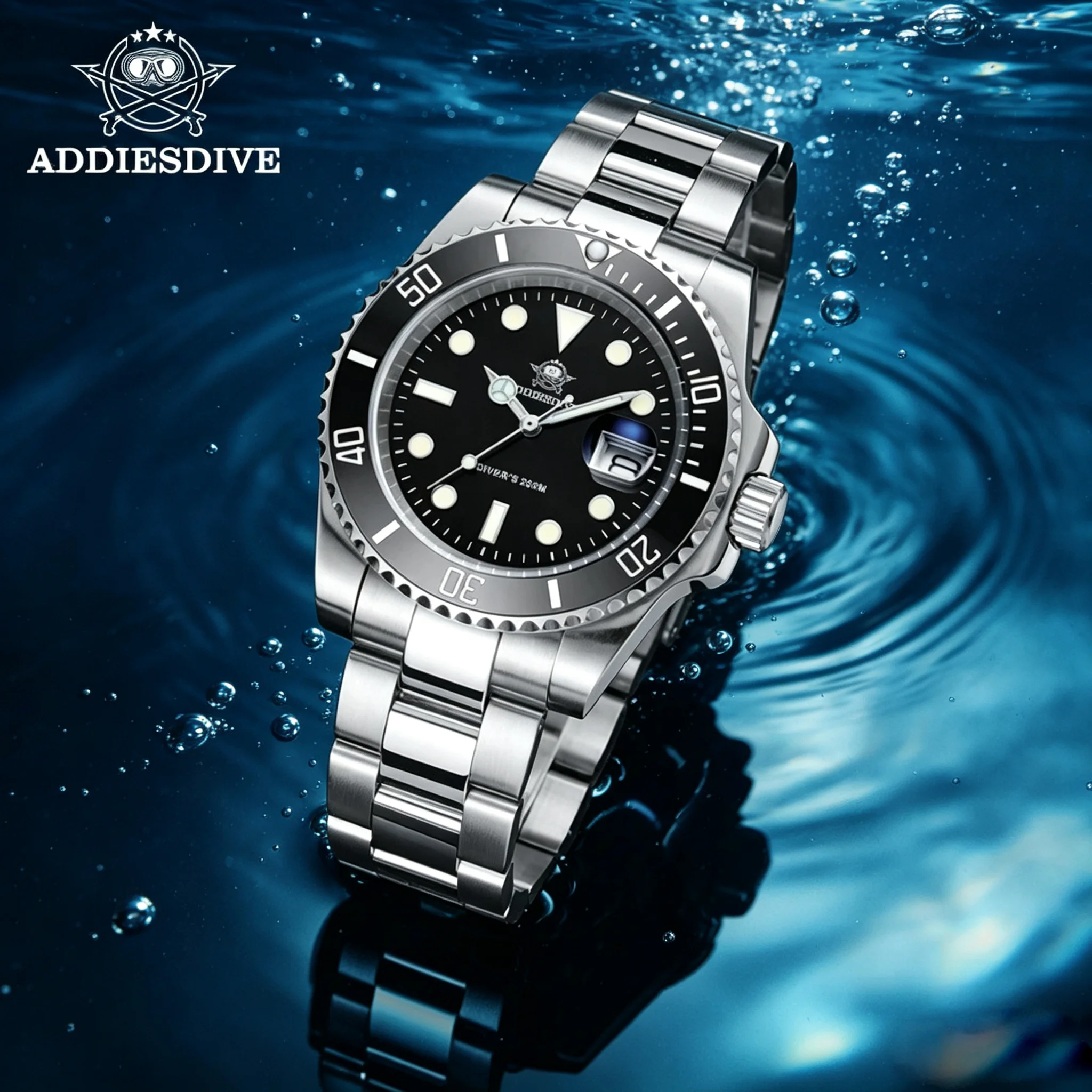 ADDIESDIVE H3 Men Stainless Steel Diving Quartz Watch Daily Waterproof Outdoor Sports Wristwatch for European American Business